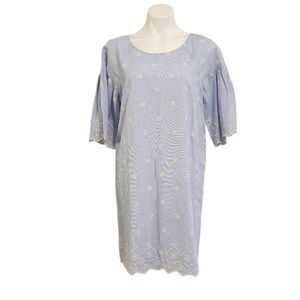 Sanctuary midi dress blue & white striped eyelet M